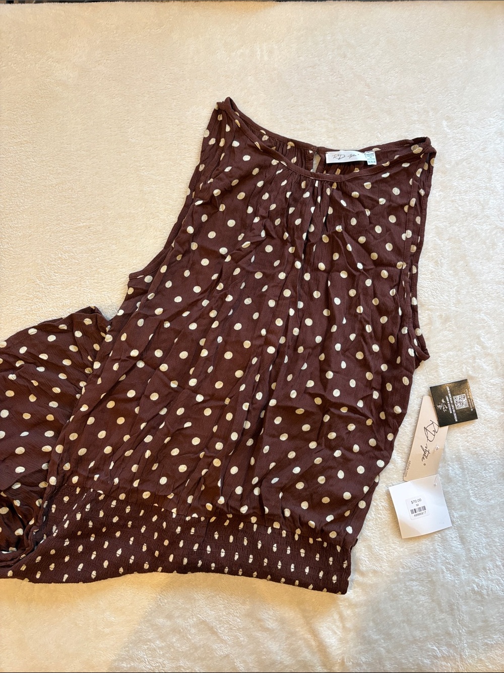RD Style Brown Polka Dot Sleeveless Top